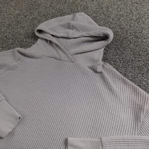 Gap Hoodie Womens L Gray White Waffle Knit Thermal Pullover Sweatshirt Sweater